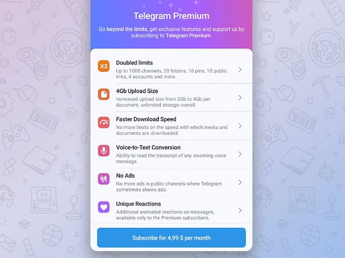 جزئیات تلگرام پریمیوم و اشتراک پولی تلگرام